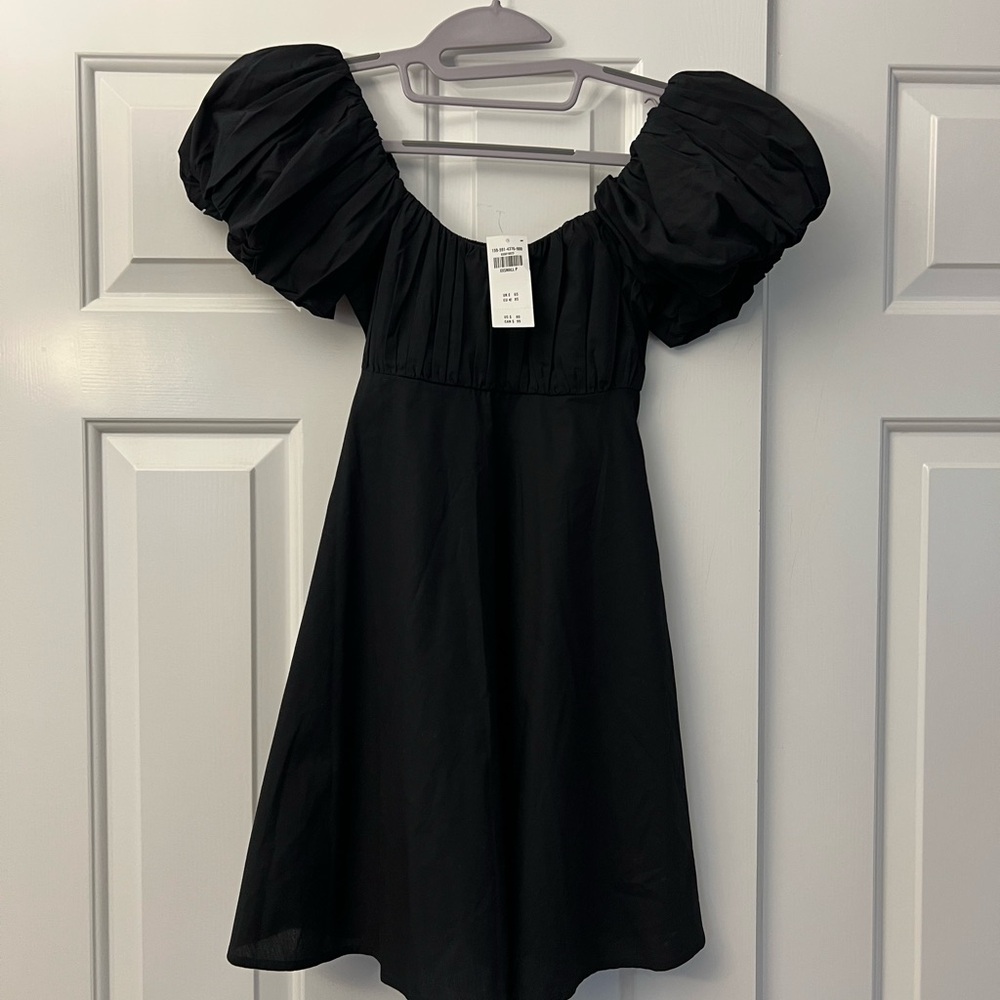 Abercrombie & Fitch Black Mini Dress with Puff Sleeves